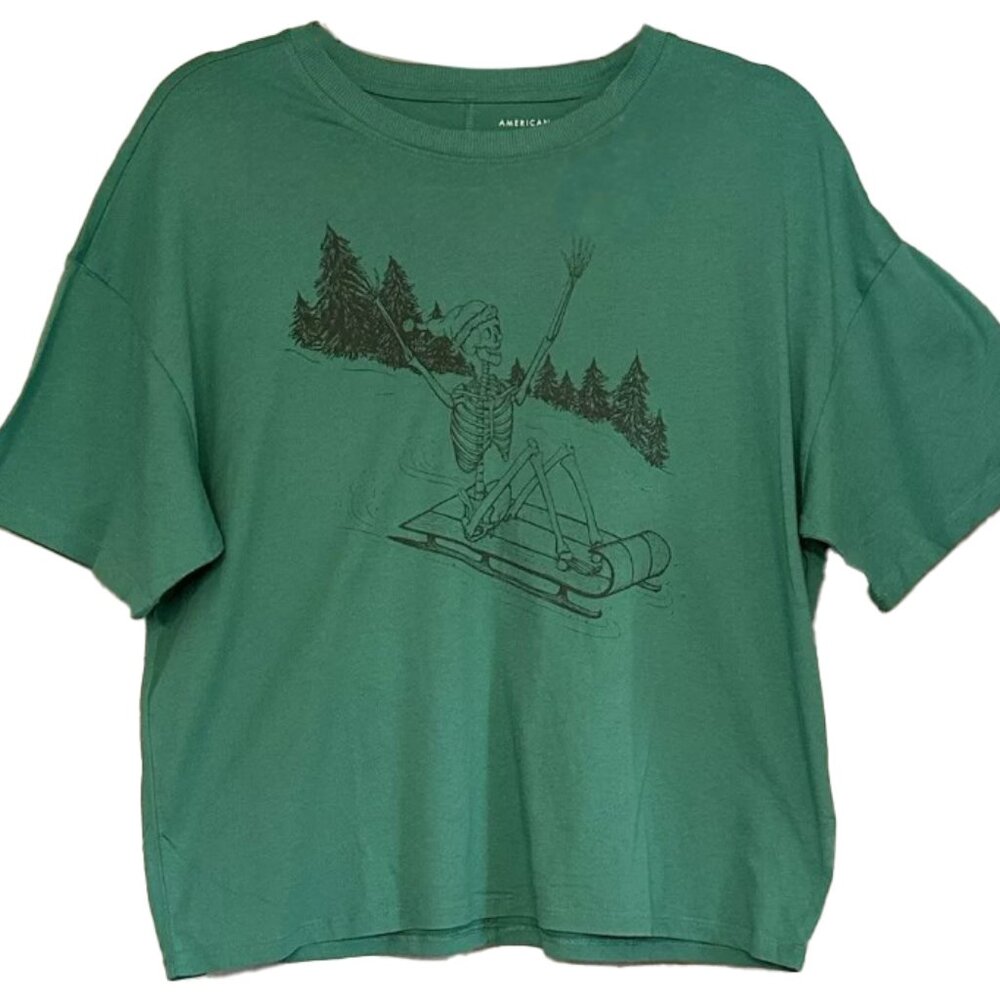 XL American Eagle cropped Skeleton Sled graphic t-shirt women’s Green XL